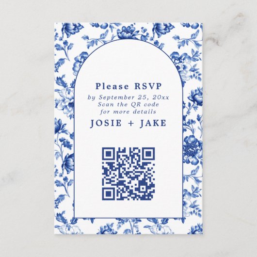 Delfts blauw geïnspireerde bloemen RSVP-QR-code Informatiekaartje (Voorkant)