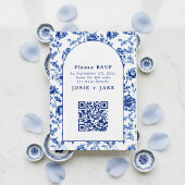 Delfts blauw geïnspireerde bloemen RSVP-QR-code Informatiekaartje