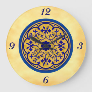 Delfts Blauw-geïnspireerde wandklok op namaak perk