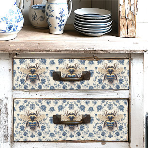  Delfts Blauw Goud Honingbij Cottagecore Tissuepapier