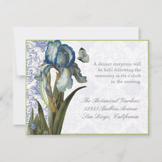 Delfts Blauw Iris Quatrefoil - Receptie Uitnodigin Kaart (Voorkant)
