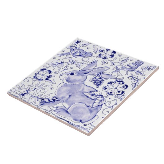 Delfts Blauw Konijnenkonijn Vogel Dedham Elegant R Tegeltje (Zijkant)