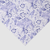 Delfts Blauw Konijnenkonijn Vogels Elegante Chinoi Tissuepapier (Detail)