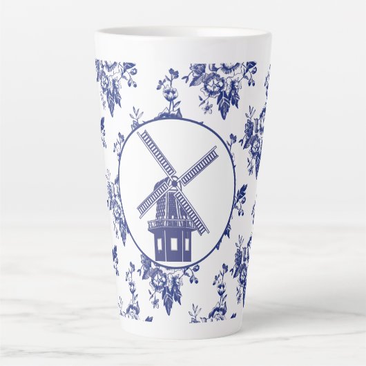 Delfts Blauw Pattern Tegels Latte Mok (Voorkant)