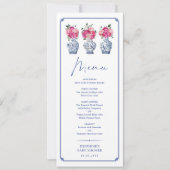 Delfts Blauw Roze Chinoiserie Porselein Menu Kaart (Voorkant)