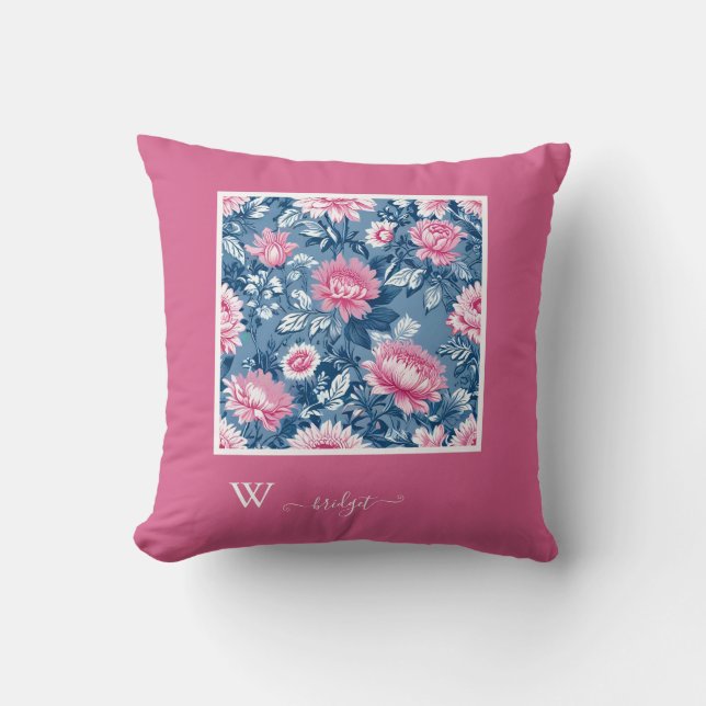 Delfts blauw & roze Frans Teile Hampton Style Kussen (Voorkant)