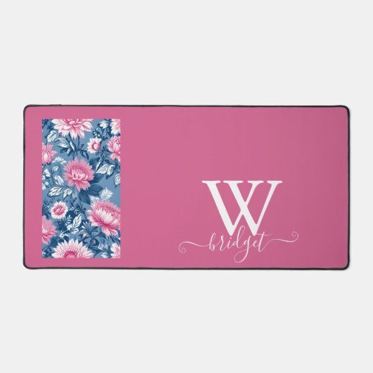 Delfts Blauw roze  Mooie Tuinbloemen Bureaumat (Voorkant)