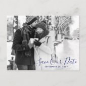 Delfts Blauw | Schrappen Blauw opslaan Datum foto Aankondigingskaart (Achterkant)