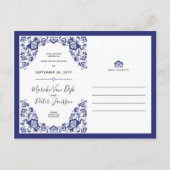 Delfts Blauw | Schrappen Blauw opslaan Datum foto Aankondigingskaart (Voorkant)