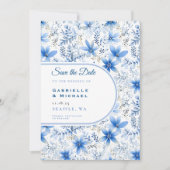 Delfts Blauw Wit Chinoiserie Bloemen Patroon Opsla Save The Date (Voorkant)