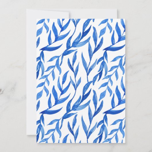 Delfts Blauw Wit Chinoiserie Bloemen Patroon Opsla Save The Date (Achterkant)