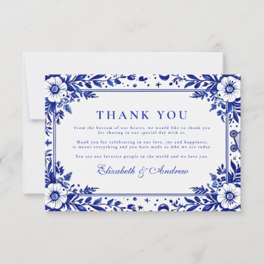 Delfts Blauw Wit Chinoiserie Huwelijk Bedankkaart (Voorkant)