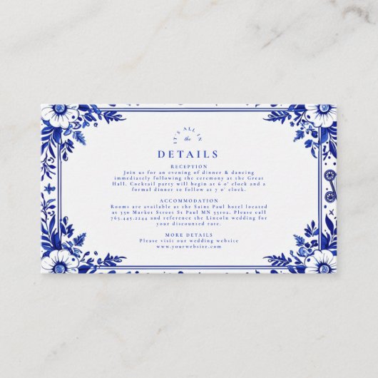 Delfts Blauw Wit Chinoiserie Huwelijk Informatiekaartje (Voorkant)