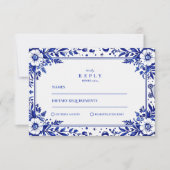 Delfts Blauw Wit Chinoiserie Huwelijk RSVP Kaartje (Voorkant)