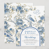 Delfts Blauw Wit Chinoiserie Porselein Huwelijk Kaart (Voorkant / Achterkant)