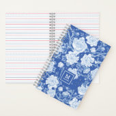 Delfts Blauw Wit Chinoiserie Vogelpioenen Monogram Notitieboek (Binnen)