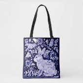 Delfts Blauw Wit Konijnenkonijn Vogels Rustieke De Tote Bag (Voorkant)