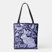 Delfts Blauw Wit Konijnenkonijn Vogels Rustieke De Tote Bag (Achterkant)