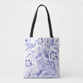 Delfts Blauw Wit Konijnenkonijn Vogels Rustieke De Tote Bag (Voorkant)