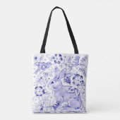 Delfts Blauw Wit Konijnenkonijn Vogels Rustieke De Tote Bag (Achterkant)