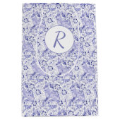 Delfts Blauw & Wit Konijnenvogels Pasen Monogram Medium Cadeauzakje (Voorkant)