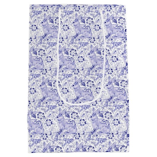 Delfts Blauw & Wit Konijnenvogels Pasen Monogram Medium Cadeauzakje (Achterkant)