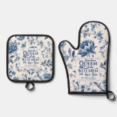 Delfts Blauw Wit Porselein Hampton Floral Oma Ovenwant & Pannenlap Set (Voorkant)