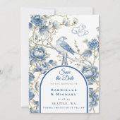 Delfts Blauw Witte Chine de Commande Porseleinen V Save The Date (Voorkant)