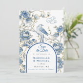 Delfts Blauw Witte Chine de Commande Porseleinen V Save The Date (Staand voorkant)