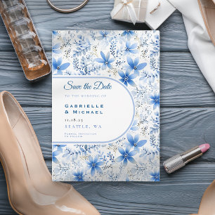 Delfts Blauw Witte Chinoiserie Bloempatroon  Bewar Save The Date