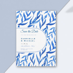 Delfts Blauw Witte Chinoiserie Bloempatroon Save The Date