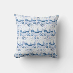 Delfts Blauw Witte Zeilboot Vintage Neptegel Kusse Kussen