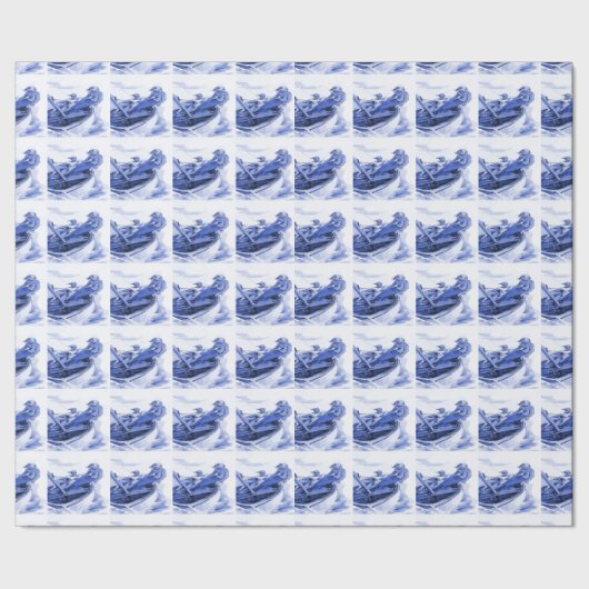 Delfts Blauw Zeilende Tegel Design Cadeaupapier (Zoom)