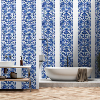 Delfts blauwe afbeelding in effen kleur behang