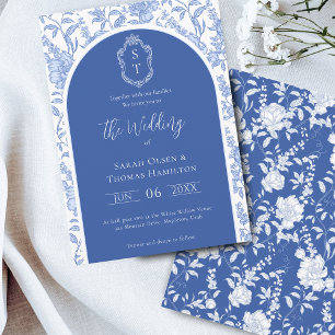 Delfts Blauwe Bloemrijke Chinoiserie Monogram Brui Kaart