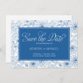 Delfts Blauwe Bloemrijke Chinoiserie Toile Bruilof Save The Date (Voorkant / Achterkant)