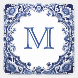 Delfts blauwe bruiloft vierkante sticker
