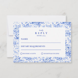 Delfts Blauwe Chinoiserie Bruiloft RSVP Kaartje