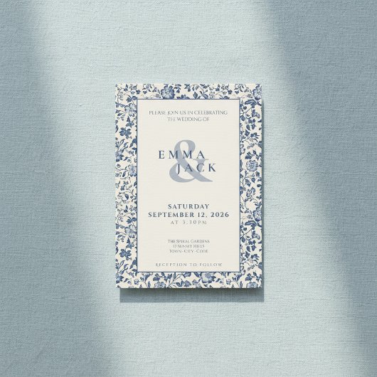 Delfts blauwe crème Bloemen bruiloft Kaart