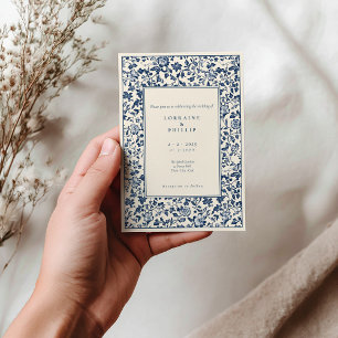  Delfts Blauwe crème Bloemen bruiloft Kaart