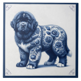 Delfts Blauwe Newfoundlander Puppy Tegeltje