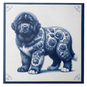 Delfts Blauwe Newfoundlander Puppy Tegeltje