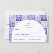 Delfts Blauwe Patchwork Porselein Bruiloft RSVP Kaartje (Voorkant)