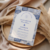 Delfts Blauwe Patchwork Toile Bruiloft Kaart