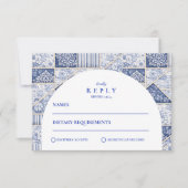 Delfts Blauwe Patchwork Toile Bruiloft RSVP Kaartje (Voorkant)
