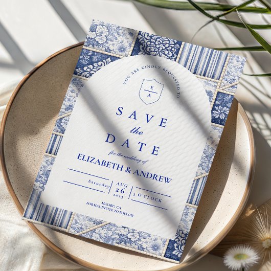 Delfts Blauwe Patchwork Toile Trouwjapon Save The Date