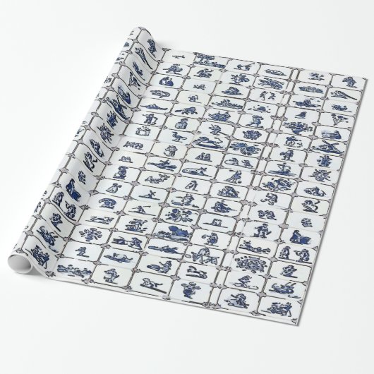 Delfts Blauwe Tegel Design Cadeaupapier (Uitgerold)