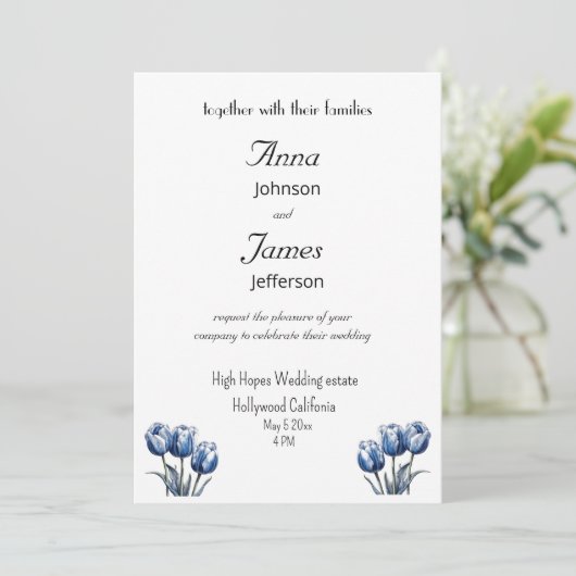 Delfts Blauwe Tulp, aangepaste foto Uitnodiging br (Staand voorkant)