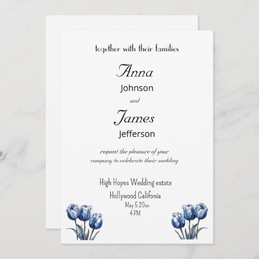 Delfts Blauwe Tulp, aangepaste foto Uitnodiging br (Voorkant / Achterkant)