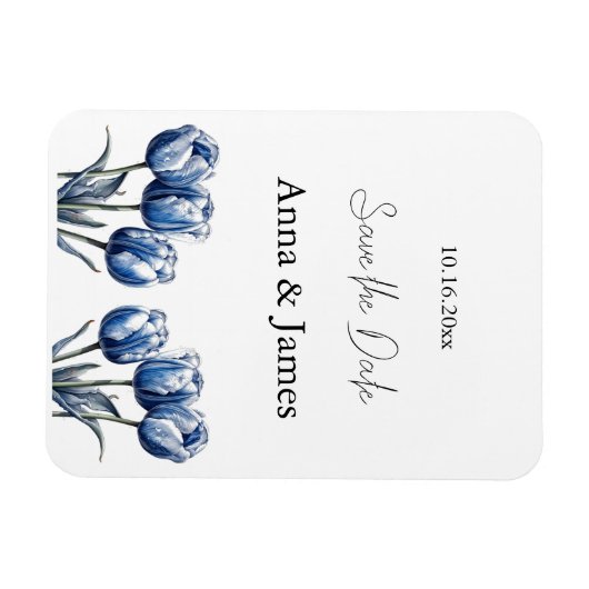 Delfts Blauwe Tulp, custom save the date Magneet (Horizontaal)